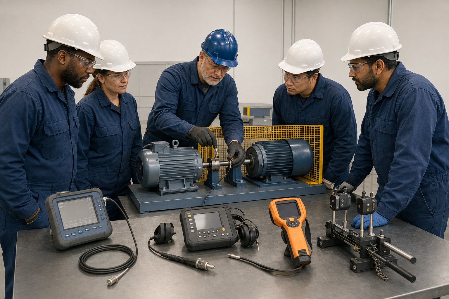 Industrial reliability team in a hands-on technical workshop