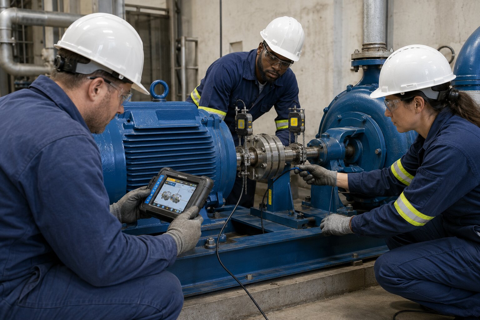 Hands-on precision shaft alignment on industrial machinery